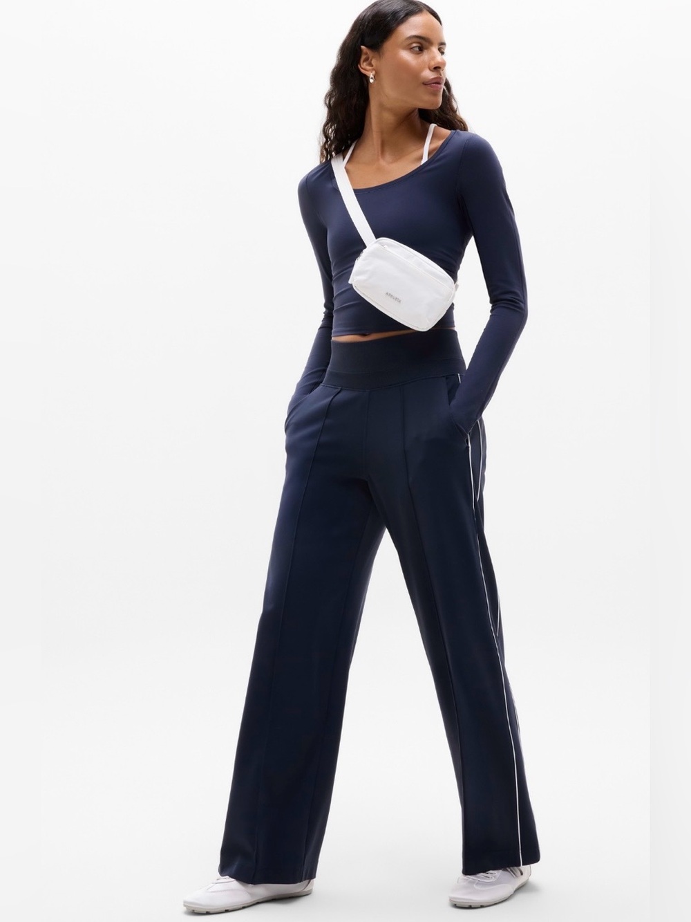 NWT-Athleta Navy/White Venice Track Stripe Wide Leg Pant, Size 1X